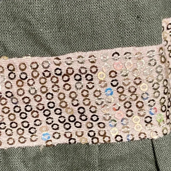 New Collection green & tan linen dress size MEDIUM - Picture 12 of 15